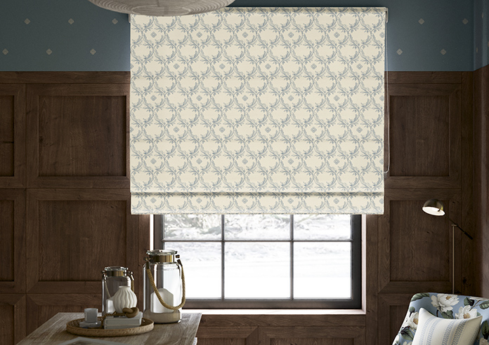 Trellis Prints, Vine and Bloom Romsey Raffs Blue - Twist&Fit Roman Blind - Image 3